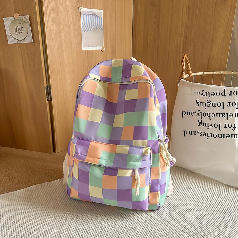 Plecak dla ucznia szkoły średniej w kratkę, damski, o dużej pojemności, nylonowy, szkolny