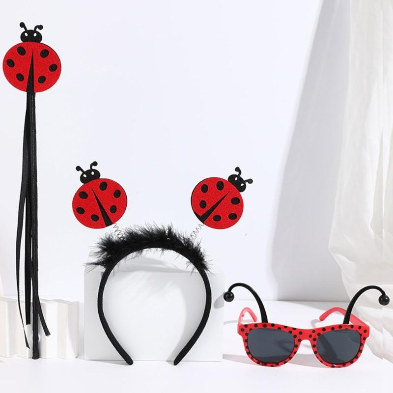 Lady Bugs Costume Accessories,Lady Bugs Costume Lady Bugs Glasses Lady Bugs Headband Fairys Wand for Halloween Dress up Cosplay