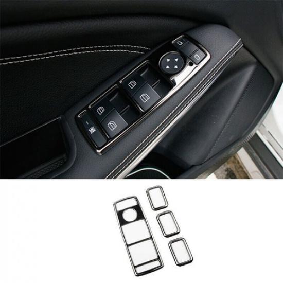 Window Switch Button Garnish Trim 4PCS For Benz GLA CLA 2013- Black Steel