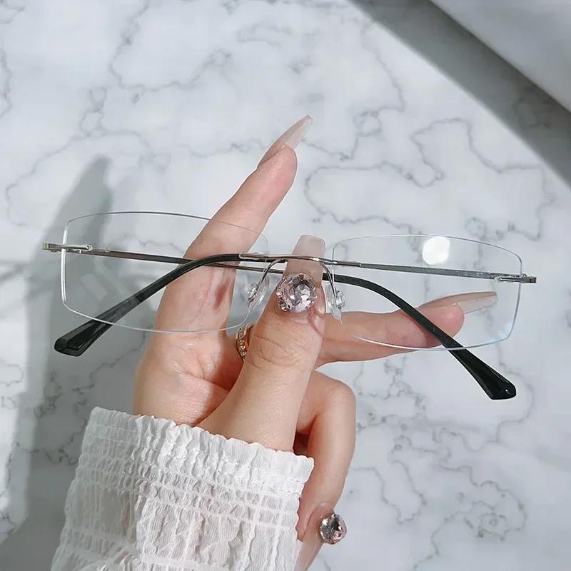 Mode HD-Linse Minus Dioptrien Brille Für Männer Frauen Retro Quadratisch Randlos Kurzsichtigkeitsbrille Fertige Optische Korrektionsbrille