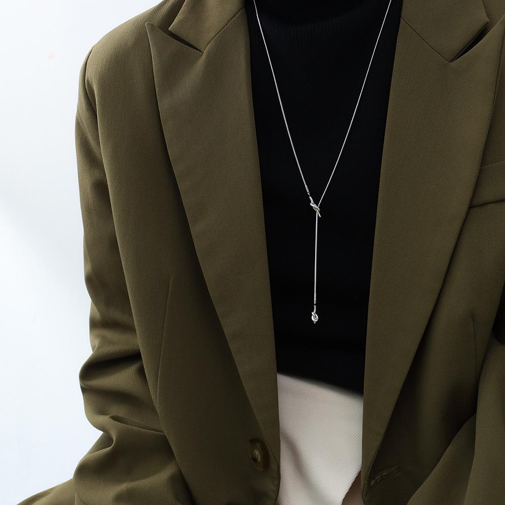 18K Gold Plated Korean Geometric Heart Knot Tassel Necklace M045