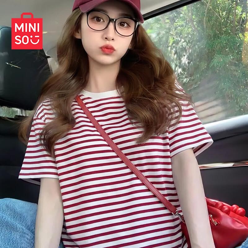 MINISO Women s Striped Cotton Short-Sleeve T-Shirt S