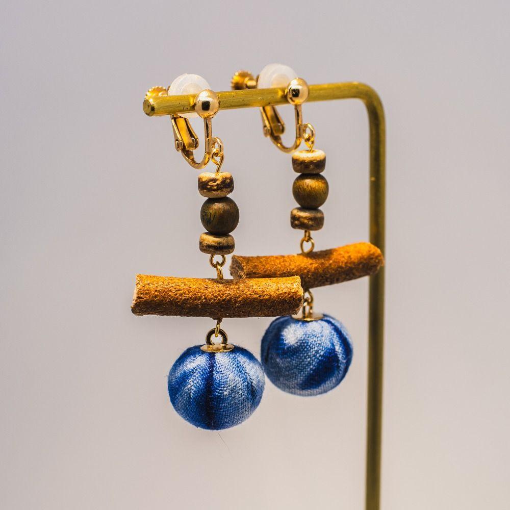 Chinese Wood Beads Earring Drop Ethnic Style Vintage Eardrop Ear Clip Tie-Dye Earrings  Travel