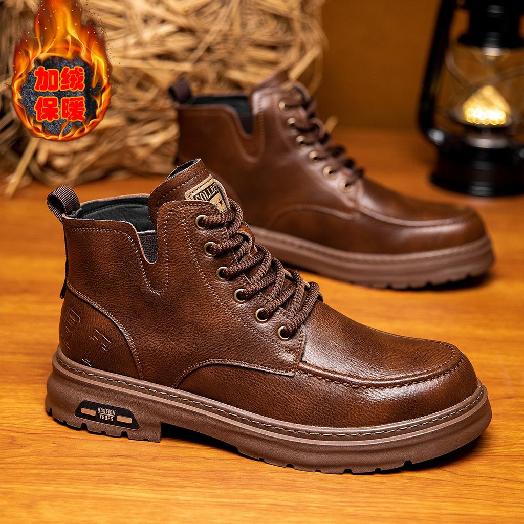 Pánské boty Martin z pravé kůže 2025 nové ležérní krátké boty pánské high-end americké retro střední výšky černé pracovní boty vlna