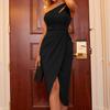 Banquet Dress Bodycon Hollow Out Sleeveless One Shoulder High Split Prom Dress Female Clothing