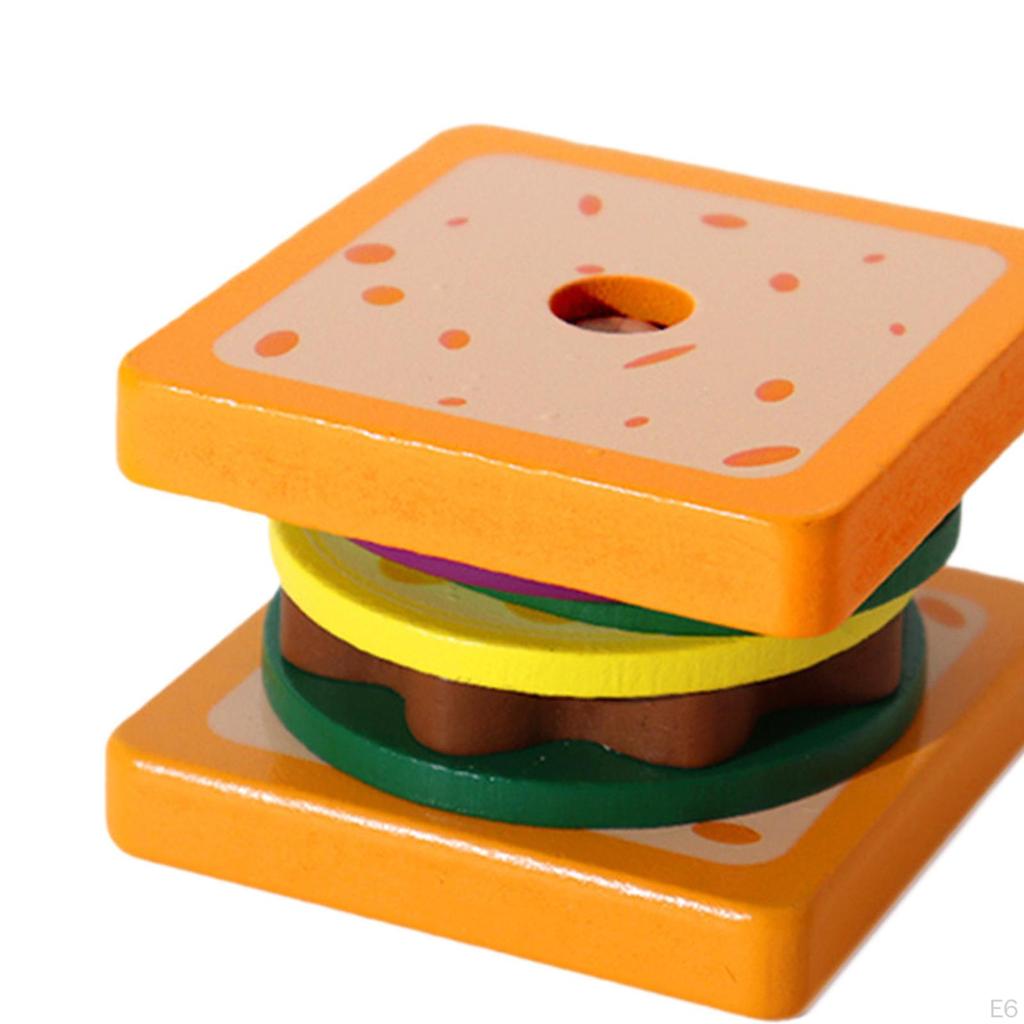Food Stacker Toy Color Recognition Children Wooden Puzzle Wood Game for Birthday Gift