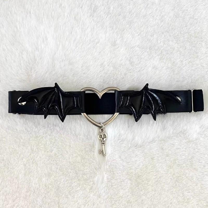Mädchen Lolita Subkultur Gothic Punk Flügel Metall Anhänger Beinringe Damen Sexy JK Stil Leder Herzförmige Strumpfhalter Zubehör One Size white