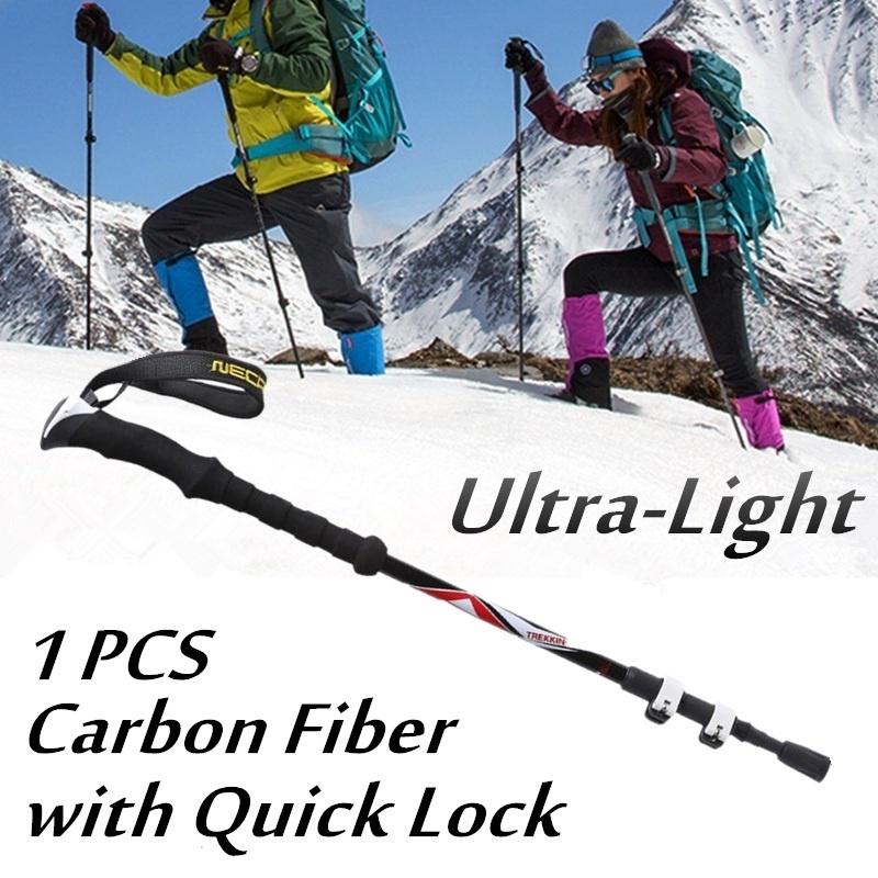 Carbon Fiber Hiking Stick Walking Quick Lock Ultralight Trekking Pole EVA Grip 65135cm