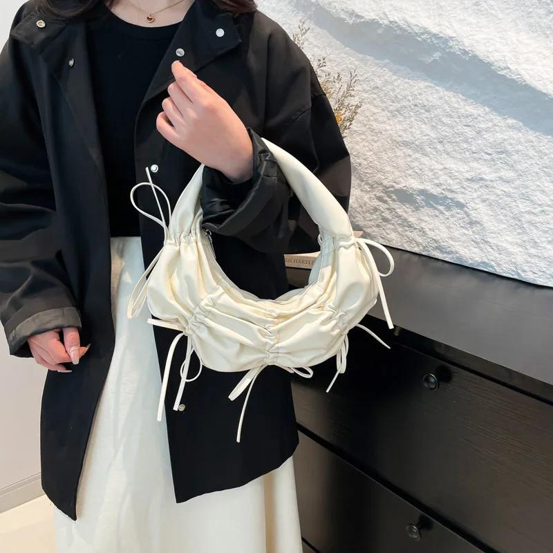 Sac à main pour femme nœud en demi-lune Sacs plissés Nuage Boulette pour femme Sac d'épaule Croissant Sac de créateur Pochette Croissant