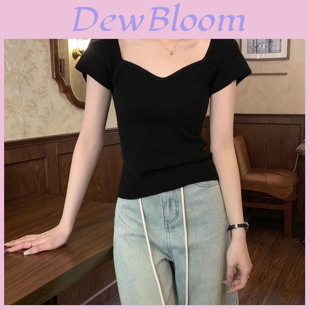 Oversize T Shirt For Women With Square Neck And Embroidery In Pure Color Style For Summer