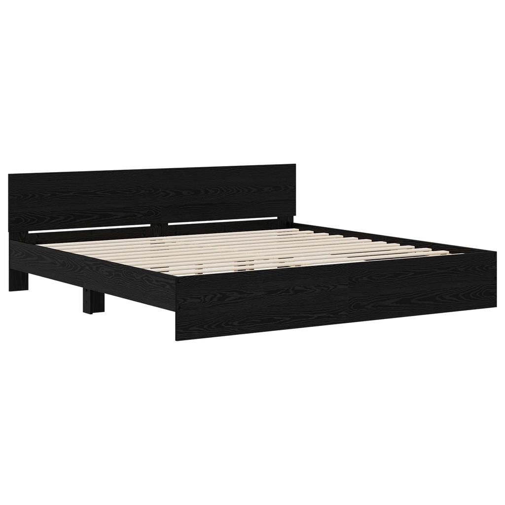 Bed Frame with Headboard Black Oak Effect 200 x 200 cm