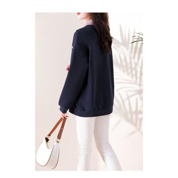 Fashionable and Versatile Polo Collar Two-piece Nail Bead Hoodie for Plus Size Women In Autumn