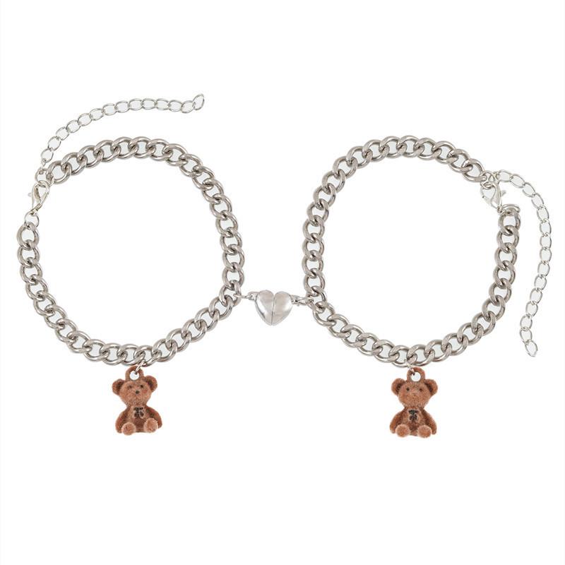 

Little Bear Pendant Magnetic Heart Couple Bracelet Set - European & American Style