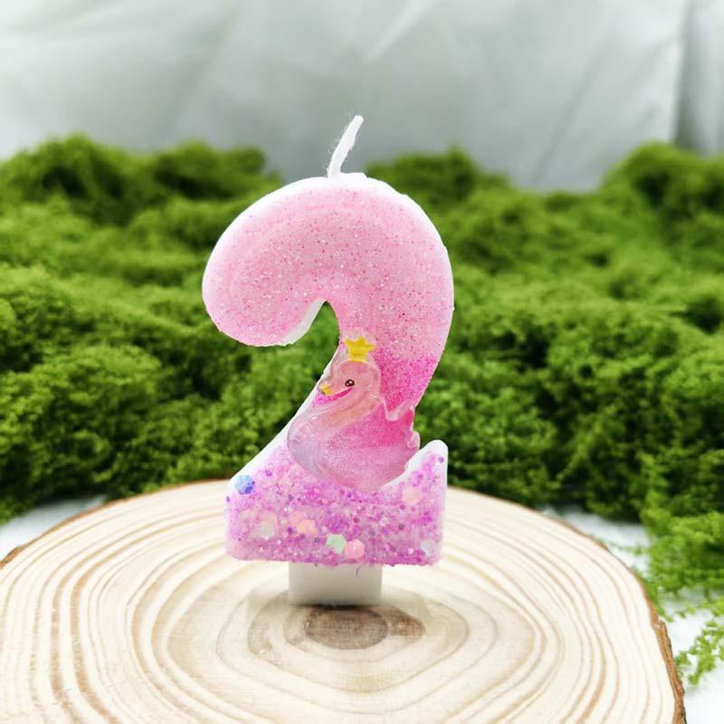 Pink Purple Swan Digital Candle Creative Design Selection Materials Colorful Birthday Cake Accessories Ambience