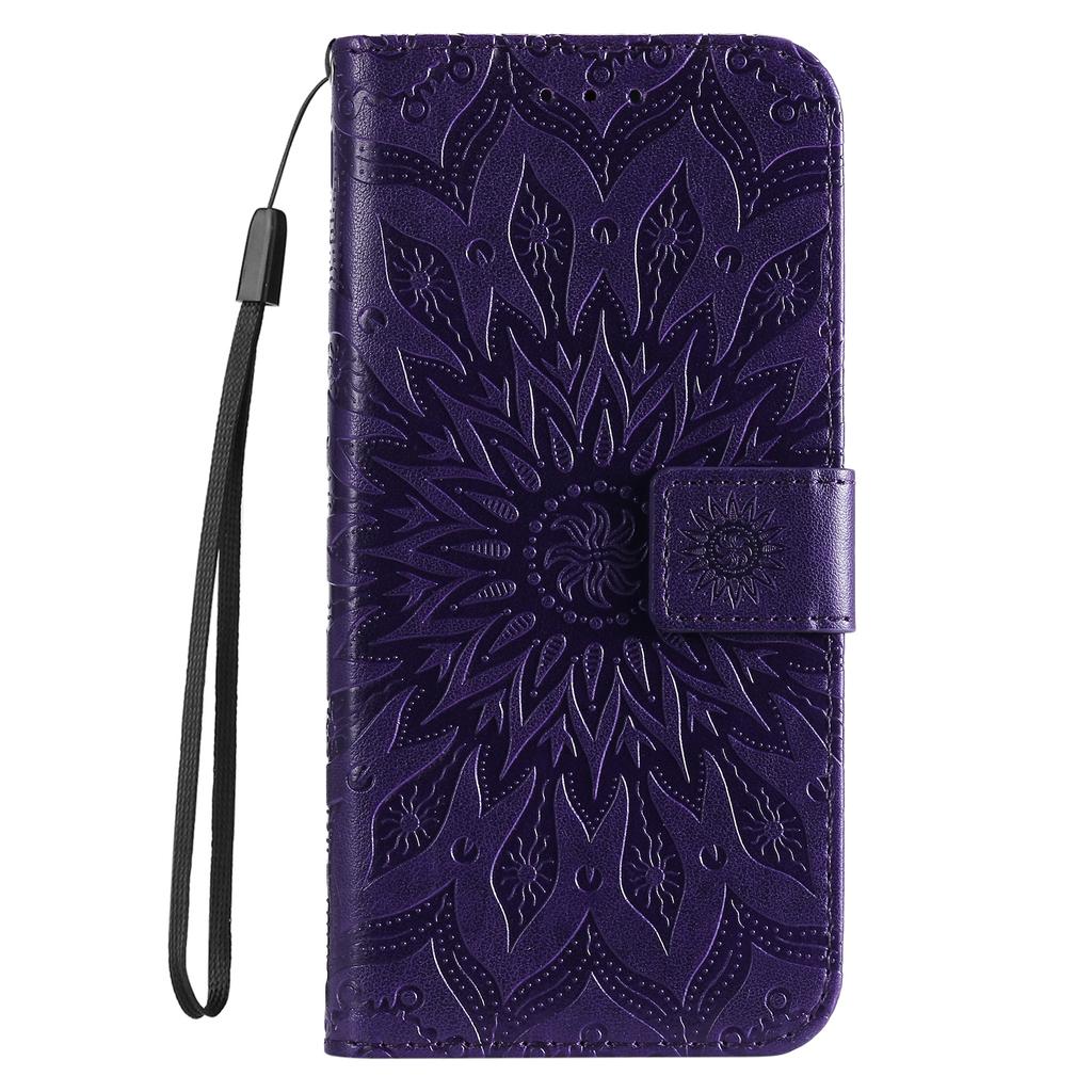 For Samsung Galaxy S25 Ultra Phone Case Sunflower Imprinted Leather Wallet Stand Cover with Strap