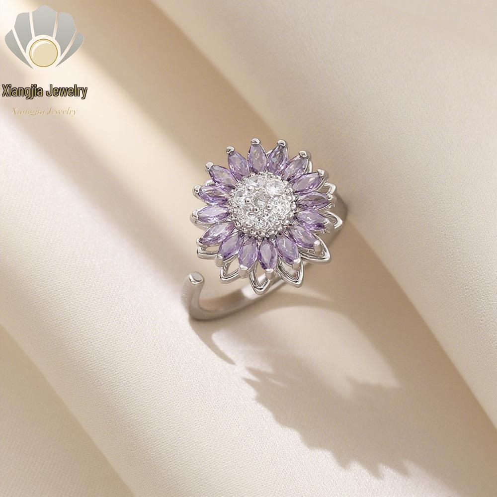 Sunflower Zircon Rotating Necklace, Japanese-Korean Style Bracelet, Versatile Earrings, Light Luxury Ring