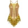 Lateinischer Jazz-Tanz-Trikotrock, hohl, überkreuzter Rücken, glänzende Fransen für Damen, Tanzkleidung