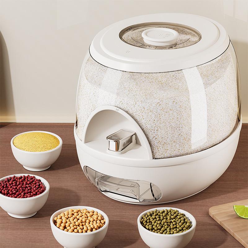 High end pressed rice bucket, moisture-proof, high-end sensory rice box, household plastic kitchen rice tank, simple design