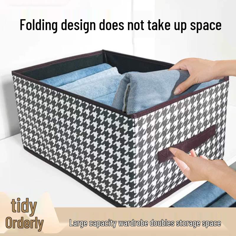 Houndstooth Non-woven Fabric Storage Box for Clothes - Desktop, Wardrobe, and Home Organization Drawer Frame