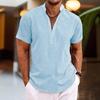 Men's shirt summer solid color stand-up collar men's semi-cardigan, linen short-sleeved shirt