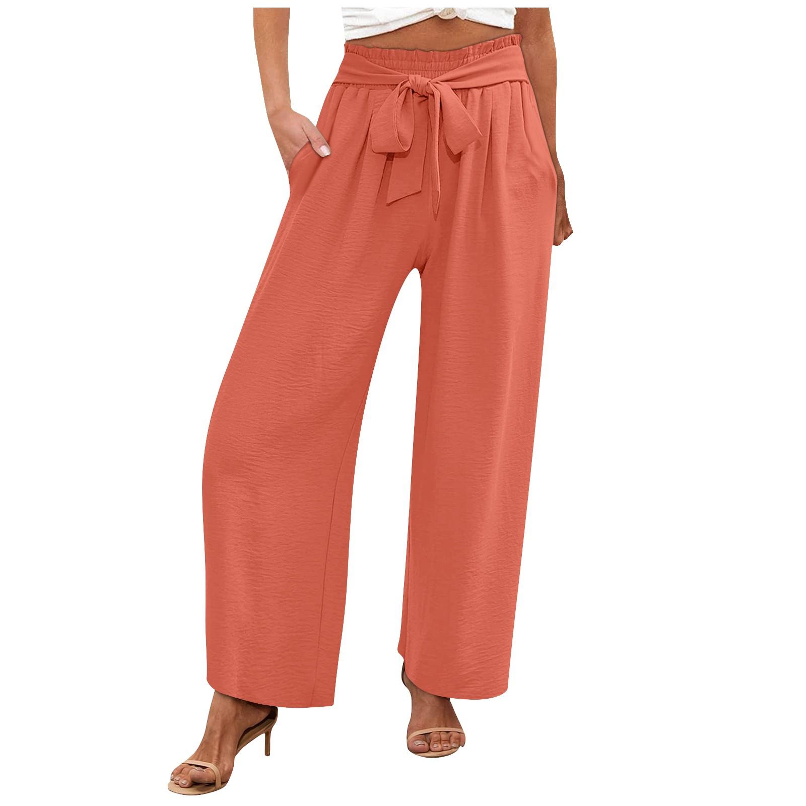 

Women s Wide Leg Pants With Pockets Lightweight High Waisted Adjustable Tie Knot Loose Trousers XXL