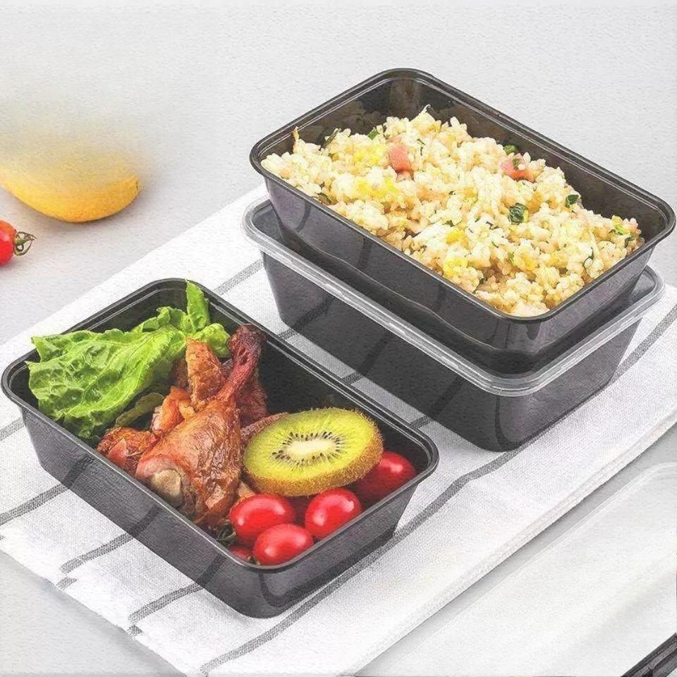 Thickened Disposable Black Takeout Bowls Round Rectangular Microwave Safe Plastic Food Containers
