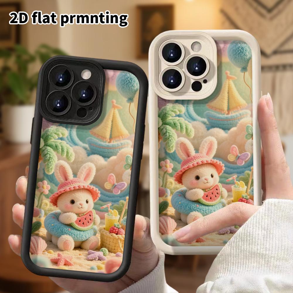 Phone Case: 2D Flat, Suitable for iPhone 18 17 16 15 14 13 12Pro Protective Case, Seaside Vacation Little Bunny, Perfect Christmas and Halloween Holid
