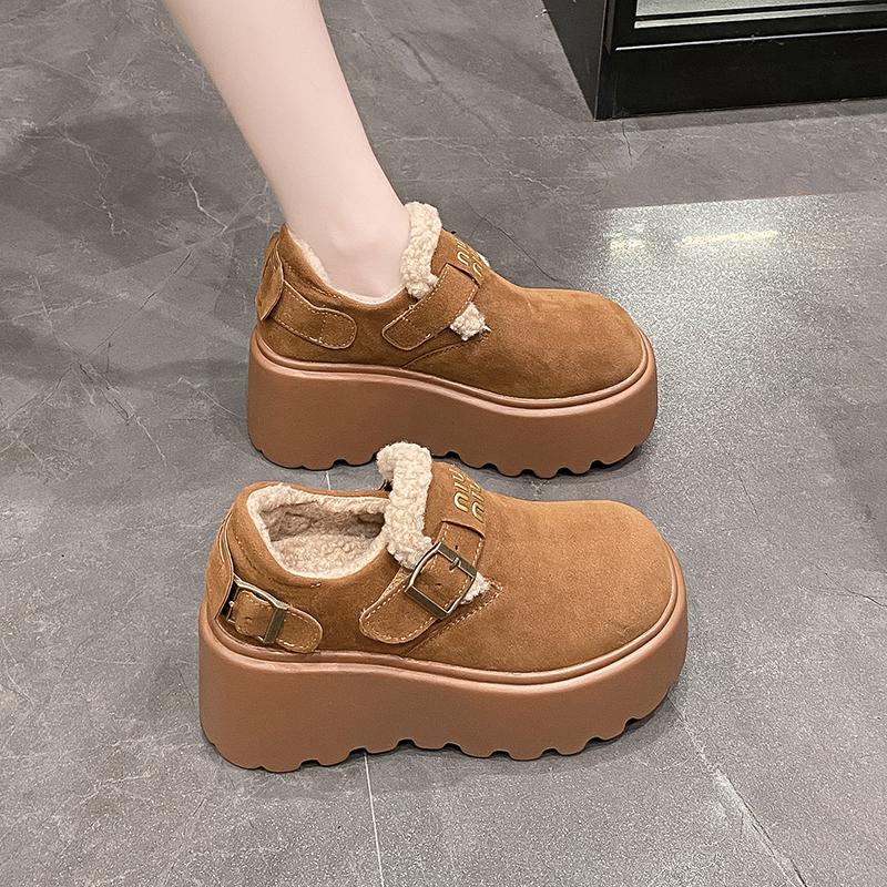 Women's Ankle Boots 2025 New Winter Plush Warm Suede Design High Heel Botas Mujer Casual Slip-on Non-Slip Thick-soled Snow Boots