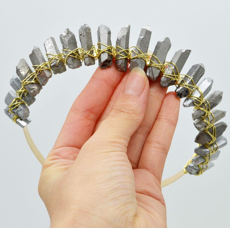 Gold Red Agate Crown Hairband - Natural Crystal Bridal Headwear Accessory