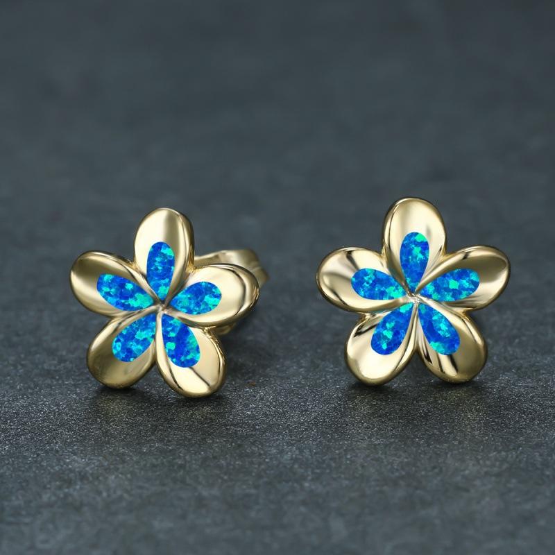 

Wish fresh and sweet opal three-dimensional five-petaled flower stud earrings fashionable OL commuter supply