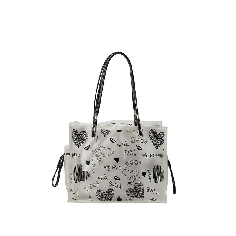 Spring Pvc Transparent Jelly Bag 2025 New Korean Version Fashion Graffiti Women's Shoulder Bag Large Capacity Tote Bag