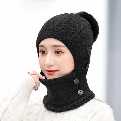 Cachecol de tricô, gorro com pompom e balaclava de inverno integrada