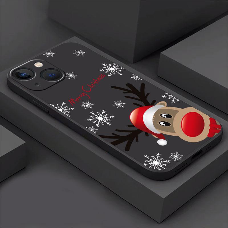 Fall für Apple iPhone 14 13 11 12 Pro 7 XR X XS Max 8 Plus 6 6S SE 2022 13Pro Schwarz Soft Phone Funda Weihnachten Weihnachtsmann Elch