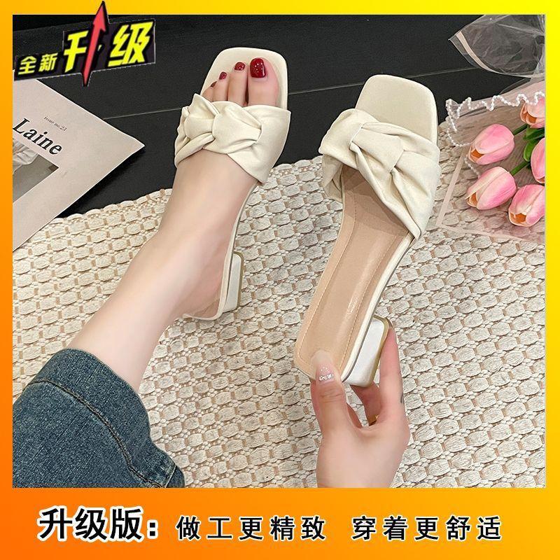 Small, Fresh and Light Outer Wear One-word Slippers for Women 2025 Summer New Fashionable and Versatile Casual Thick-heeled Cool Slippers for Women