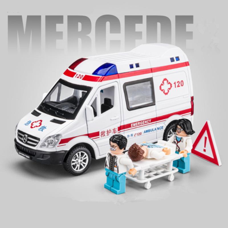 

1:34 FORD Transit Alloy Ambulance Vehicles Car Model Diecast Metal Toy Broadcast Car Model Simulation Sound and Light Kids Gifts
