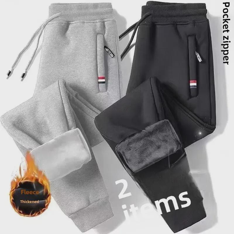 Pánské zesílené fleecové kalhoty se stahovací šňůrkou na podzim a zimu