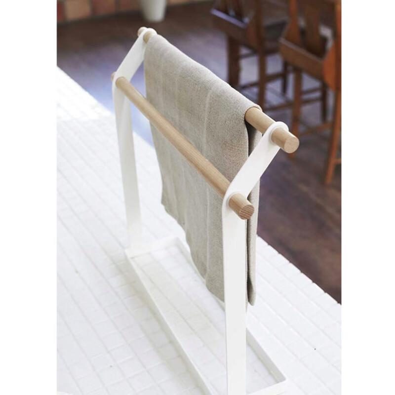 Miflame Standing Double-Layer Metal Kitchen Towel Rack with Wooden Rod