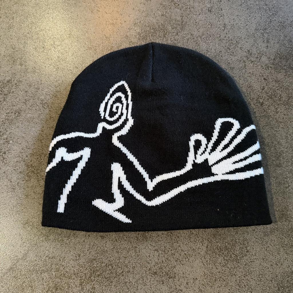 Acne Studios Knitted Beanie With Color Block Pattern For Streetwear Fashion Black