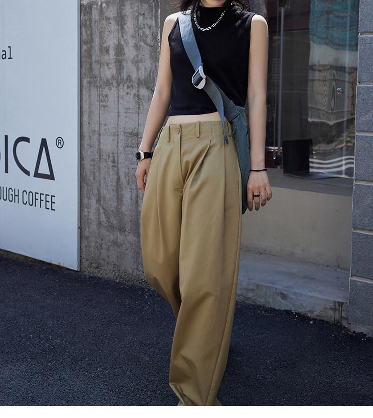 2026 New Style Women's Khaki High-Waisted Wide-Leg Drapey Casual Trousers