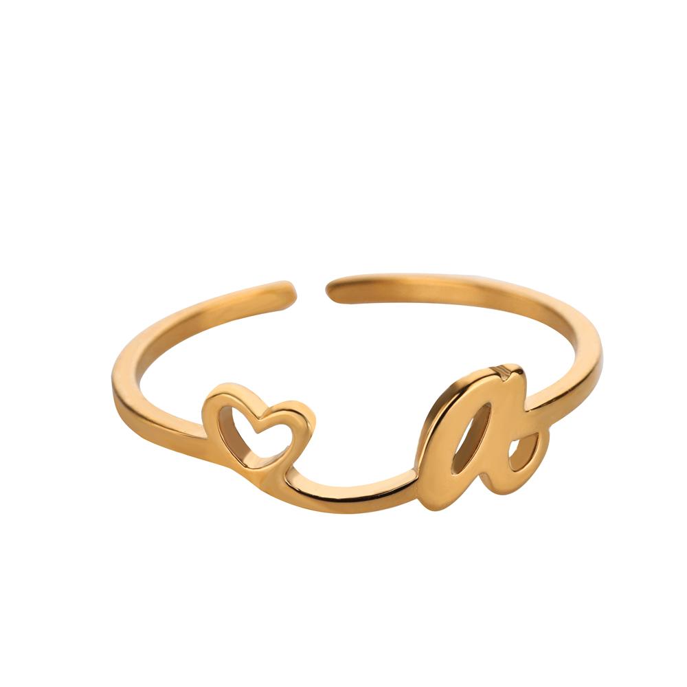 Tiny Initial Letter Rings For Women Gold Color  Stainless Steel Hollow Heart A-Z Initial Letter Ring Wedding Christmas Jewelry