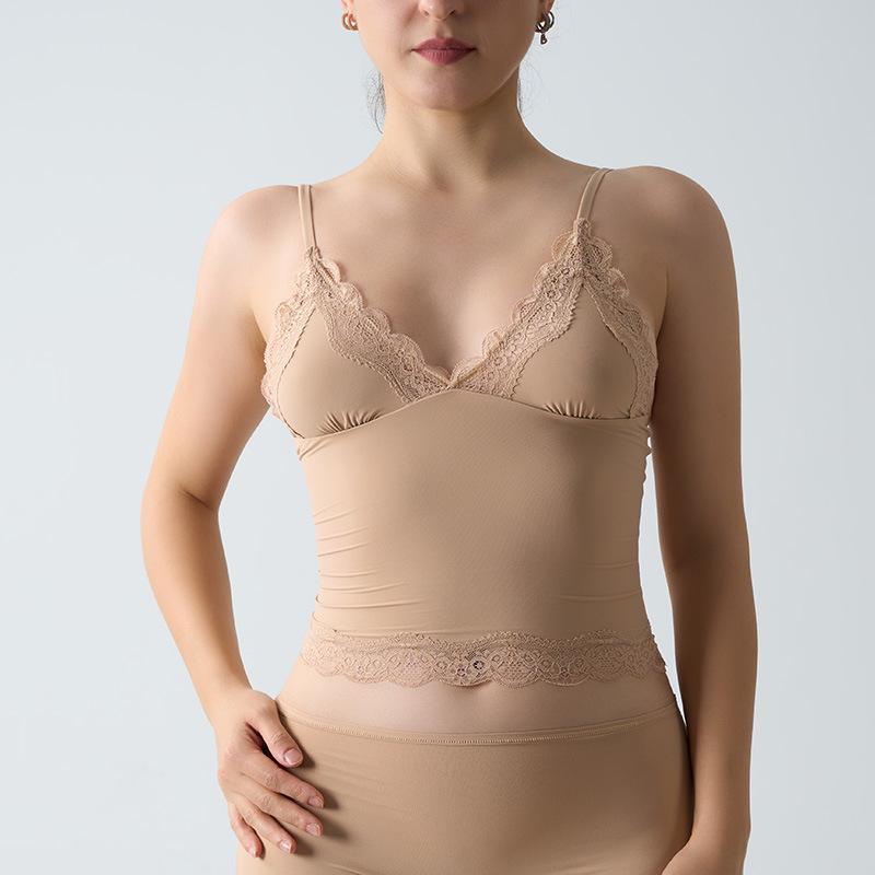 Top din dantelă SK Vestă fără mâneci super elastică - Sexy, prietenos cu pielea, bretele adânci în V ajustabile
