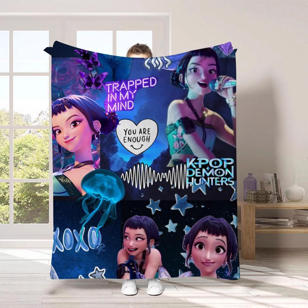 K-Pop D-emon H-unters Anime flannel blanket, suitable for home travel camping party gifts