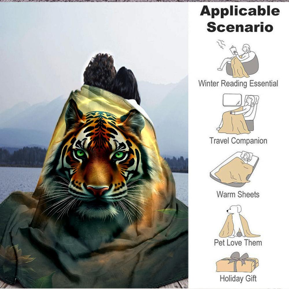 1PC Tiger Print Blanket, Throw For Sofa, Bed, Travel, Camping, Livingroom, And Bed, Printing Blanket With Soft And Warm Fabric Yy250918164