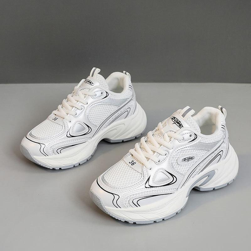 

[Customized] QZH2101 thick-soled dad shoes women s 2025 autumn new women s mesh breathable women s shoes silver 35