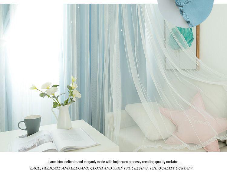 Double Layer Blackout Curtains, Girly Cream Style, Fabric and Gauze, for Bedroom and Dormitory, Sun Protection and Heat Insulation