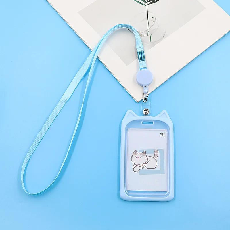 

Women Girls Bus ID Access Card Holder with Retractable Reel Lanyard Cute Cat Rabbit Pattern Bank Credit Cards Protecting Covers