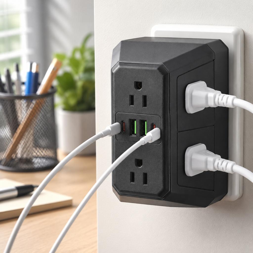 Multi Functional Power Strip Extension with 6 AC Outlets and 4 USB Ports Including 2 USB C for Home Office Dormitory Use
