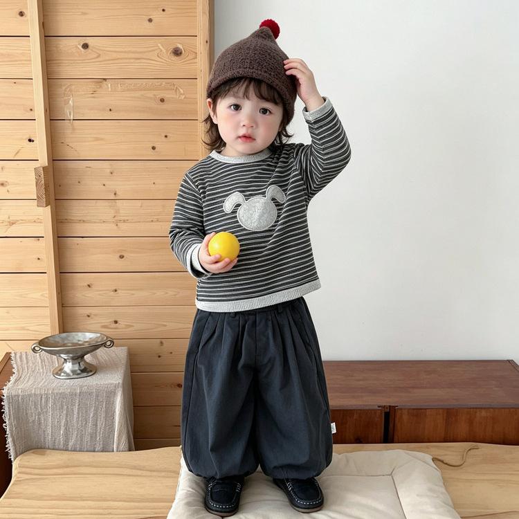 Baby Boy Autumn Foreign Style Small Suit Super Cute Baby Striped Long-Sleeved T-Shirt Plus Loose Casual Bloomers Two-Piece Set