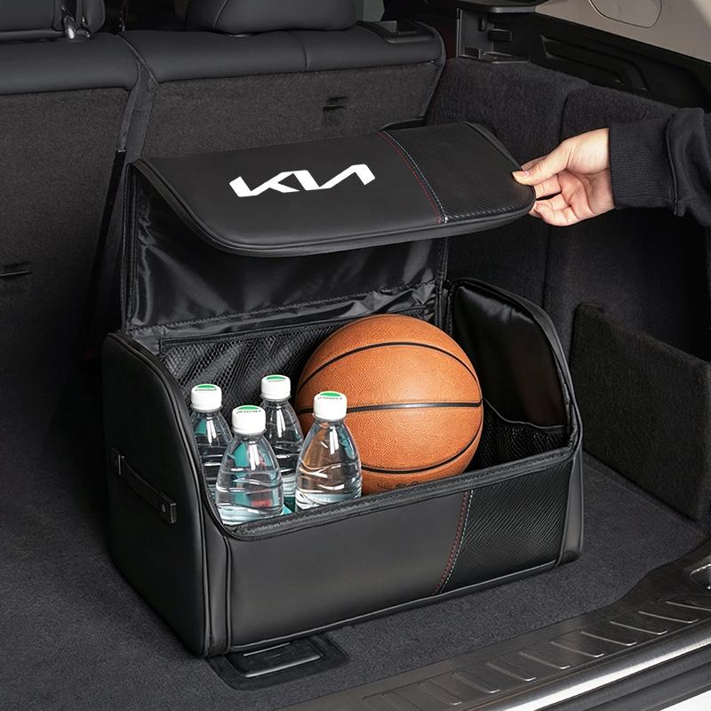 GSOT3 Carbon Fiber Style Car Trunk Storage Organizer Box Bag For KIA Sportage Seltos Sorento K3 K4 Soul Carnival EV6 EV9 Carnival K5