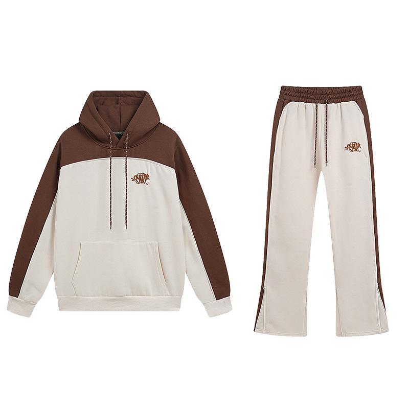 SynaWord Felpa con cappuccio e pantaloni della tuta americani a blocchi di colore Syna marca trendy da uomo e donna ricamata abbinamento di colori completo casual per coppia